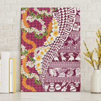 Hawaiian Plumeria Lei Canvas Wall Art Kakau Motifs and Palaka Half Style Pink Color LT03 Without Frame Pink - Polynesian Pride