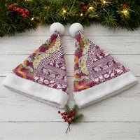Hawaiian Plumeria Lei Christmas Santa Hat Kakau Motifs and Palaka Half Style Pink Color LT03 - Polynesian Pride