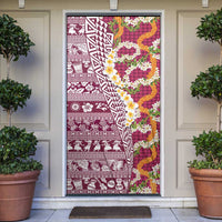 Hawaiian Plumeria Lei Door Cover Kakau Motifs and Palaka Half Style Pink Color LT03 Pink - Polynesian Pride