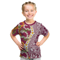Hawaiian Plumeria Lei Kid T Shirt Kakau Motifs and Palaka Half Style Pink Color LT03 Pink - Polynesian Pride