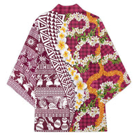 Hawaiian Plumeria Lei Kimono Kakau Motifs and Palaka Half Style Pink Color LT03 - Polynesian Pride