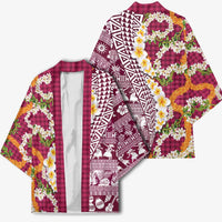 Hawaiian Plumeria Lei Kimono Kakau Motifs and Palaka Half Style Pink Color LT03 - Polynesian Pride