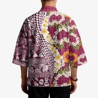 Hawaiian Plumeria Lei Kimono Kakau Motifs and Palaka Half Style Pink Color LT03 - Polynesian Pride