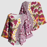 Hawaiian Plumeria Lei Kimono Sleeve Blouse Kakau Motifs and Palaka Half Style Pink Color LT03 - Polynesian Pride