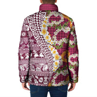 Hawaiian Plumeria Lei Padded Jacket Kakau Motifs and Palaka Half Style Pink Color LT03 - Polynesian Pride