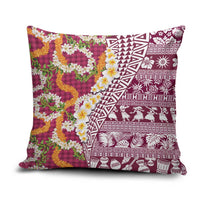 Hawaiian Plumeria Lei Pillow Cover Kakau Motifs and Palaka Half Style Pink Color LT03 Pink - Polynesian Pride