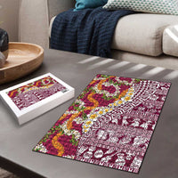 Hawaiian Plumeria Lei Puzzle Kakau Motifs and Palaka Half Style Pink Color - Polynesian Pride