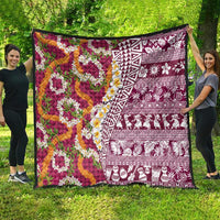 Hawaiian Plumeria Lei Quilt Kakau Motifs and Palaka Half Style Pink Color LT03 - Polynesian Pride