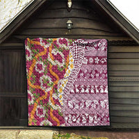 Hawaiian Plumeria Lei Quilt Kakau Motifs and Palaka Half Style Pink Color LT03 - Polynesian Pride