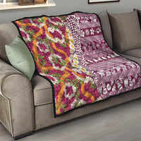 Hawaiian Plumeria Lei Quilt Kakau Motifs and Palaka Half Style Pink Color LT03 - Polynesian Pride