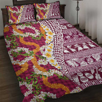 Hawaiian Plumeria Lei Quilt Bed Set Kakau Motifs and Palaka Half Style Pink Color LT03 Pink - Polynesian Pride