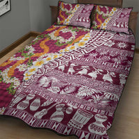 Hawaiian Plumeria Lei Quilt Bed Set Kakau Motifs and Palaka Half Style Pink Color LT03 - Polynesian Pride