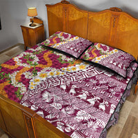Hawaiian Plumeria Lei Quilt Bed Set Kakau Motifs and Palaka Half Style Pink Color LT03 - Polynesian Pride