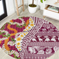 Hawaiian Plumeria Lei Round Carpet Kakau Motifs and Palaka Half Style Pink Color LT03 Pink - Polynesian Pride
