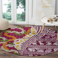 Hawaiian Plumeria Lei Round Carpet Kakau Motifs and Palaka Half Style Pink Color LT03 - Polynesian Pride
