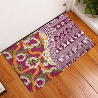 Hawaiian Plumeria Lei Rubber Doormat Kakau Motifs and Palaka Half Style Pink Color LT03 - Polynesian Pride