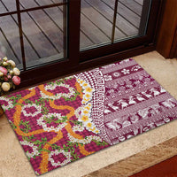 Hawaiian Plumeria Lei Rubber Doormat Kakau Motifs and Palaka Half Style Pink Color LT03 - Polynesian Pride