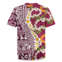 Hawaiian Plumeria Lei Rugby Jersey Kakau Motifs and Palaka Half Style Pink Color LT03 - Polynesian Pride