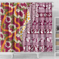 Hawaiian Plumeria Lei Shower Curtain Kakau Motifs and Palaka Half Style Pink Color LT03 - Polynesian Pride