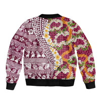 Hawaiian Plumeria Lei Sleeve Zip Bomber Jacket Kakau Motifs and Palaka Half Style Pink Color LT03 - Polynesian Pride