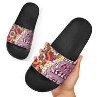 Hawaiian Plumeria Lei Slide Sandals Kakau Motifs and Palaka Half Style Pink Color LT03 - Polynesian Pride