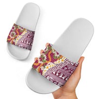 Hawaiian Plumeria Lei Slide Sandals Kakau Motifs and Palaka Half Style Pink Color LT03 - Polynesian Pride