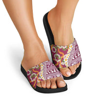 Hawaiian Plumeria Lei Slide Sandals Kakau Motifs and Palaka Half Style Pink Color LT03 - Polynesian Pride