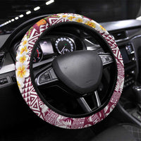 Hawaiian Plumeria Lei Steering Wheel Cover Kakau Motifs and Palaka Half Style Pink Color LT03 Universal Fit Pink - Polynesian Pride