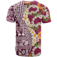 Hawaiian Plumeria Lei T Shirt Kakau Motifs and Palaka Half Style Pink Color LT03 - Polynesian Pride
