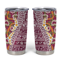Hawaiian Plumeria Lei Tumbler Cup Kakau Motifs and Palaka Half Style Pink Color LT03 Pink - Polynesian Pride
