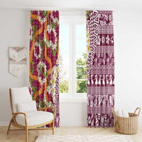 Hawaiian Plumeria Lei Window Curtain Kakau Motifs and Palaka Half Style Pink Color LT03 - Polynesian Pride