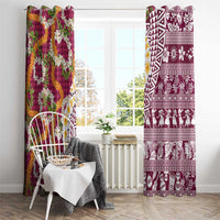 Hawaiian Plumeria Lei Window Curtain Kakau Motifs and Palaka Half Style Pink Color LT03 - Polynesian Pride