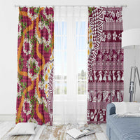 Hawaiian Plumeria Lei Window Curtain Kakau Motifs and Palaka Half Style Pink Color LT03 - Polynesian Pride