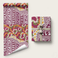Hawaiian Plumeria Lei Wrapping Paper Kakau Motifs and Palaka Half Style Pink Color LT03 58" × 23" Pink - Polynesian Pride