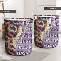 Hawaiian Plumeria Lei Laundry Basket Kakau Motifs and Palaka Half Style Purple Color LT03 - Polynesian Pride