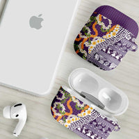 Hawaiian Plumeria Lei AirPods Case Kakau Motifs and Palaka Half Style Purple Color LT03 - Polynesian Pride