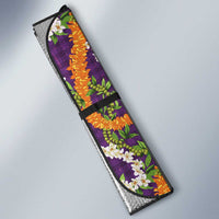 Hawaiian Plumeria Lei Auto Sun Shade Kakau Motifs and Palaka Half Style Purple Color LT03 - Polynesian Pride