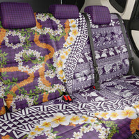 Hawaiian Plumeria Lei Back Car Seat Cover Kakau Motifs and Palaka Half Style Purple Color LT03 - Polynesian Pride