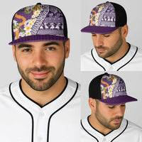 Hawaiian Plumeria Lei Baseball Net Cap Kakau Motifs and Palaka Half Style Purple Color LT03 - Polynesian Pride