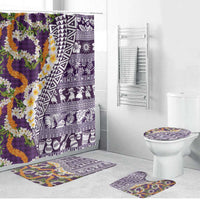 Hawaiian Plumeria Lei Bathroom Set Kakau Motifs and Palaka Half Style Purple Color LT03 Bathroom Set (4 pcs) Purple - Polynesian Pride