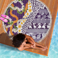 Hawaiian Plumeria Lei Beach Blanket Kakau Motifs and Palaka Half Style Purple Color LT03 - Polynesian Pride