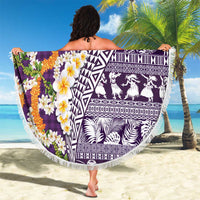 Hawaiian Plumeria Lei Beach Blanket Kakau Motifs and Palaka Half Style Purple Color LT03 - Polynesian Pride