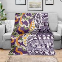 Hawaiian Plumeria Lei Blanket Kakau Motifs and Palaka Half Style Purple Color LT03 - Polynesian Pride