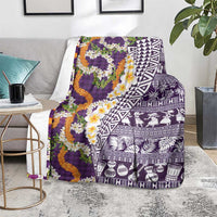 Hawaiian Plumeria Lei Blanket Kakau Motifs and Palaka Half Style Purple Color LT03 - Polynesian Pride