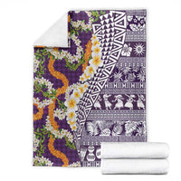 Hawaiian Plumeria Lei Blanket Kakau Motifs and Palaka Half Style Purple Color LT03 - Polynesian Pride