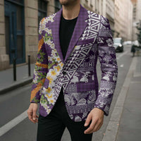 Hawaiian Plumeria Lei Blazer Kakau Motifs and Palaka Half Style Purple Color LT03 - Polynesian Pride