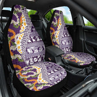 Hawaiian Plumeria Lei Car Seat Cover Kakau Motifs and Palaka Half Style Purple Color LT03 One Size Purple - Polynesian Pride