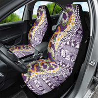 Hawaiian Plumeria Lei Car Seat Cover Kakau Motifs and Palaka Half Style Purple Color LT03 - Polynesian Pride