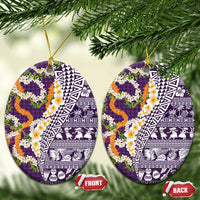 Hawaiian Plumeria Lei Ceramic Ornament Kakau Motifs and Palaka Half Style Purple Color LT03 Oval Purple - Polynesian Pride