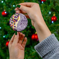 Hawaiian Plumeria Lei Ceramic Ornament Kakau Motifs and Palaka Half Style Purple Color LT03 - Polynesian Pride